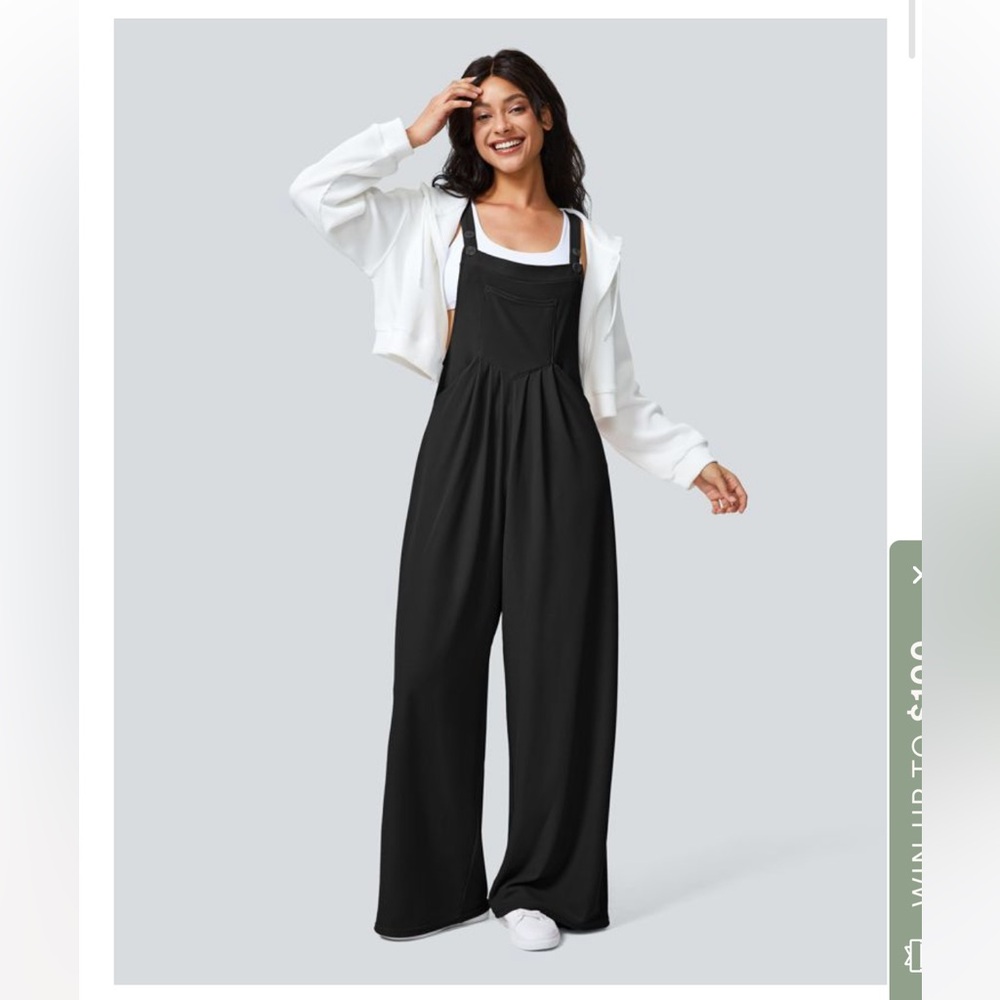 HALARA Black Wide-Leg Bib Jumpsuit with Adjustable Straps
